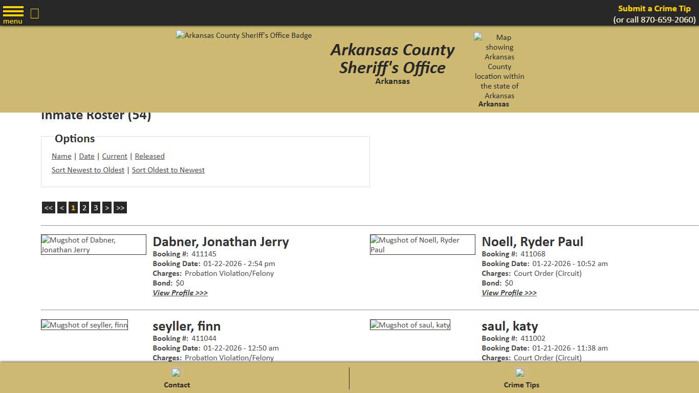 Inmate Roster - Current Inmates Booking Date Descending - Arkansas County Sheriff's Office, Arkansas